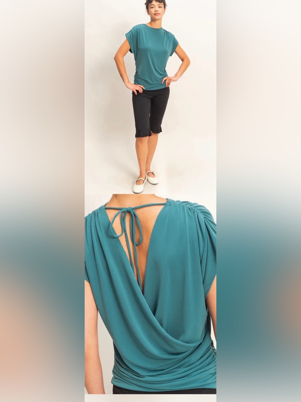NWOT SIZE L Double Zero Teal Draped Open-Back Tie Top